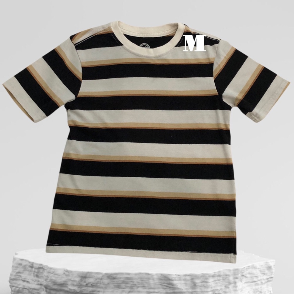 Striped Kids T-Shirt - Black, Tan, and Cream